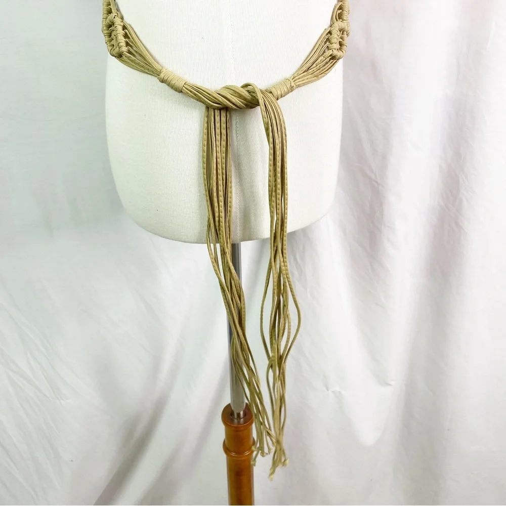 Vintage Boho Macrame Faux Leather Belt Fringe Ties